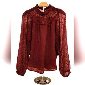 LOFT Clip Dot Smock Yoke Ruffle Neck Top - Large